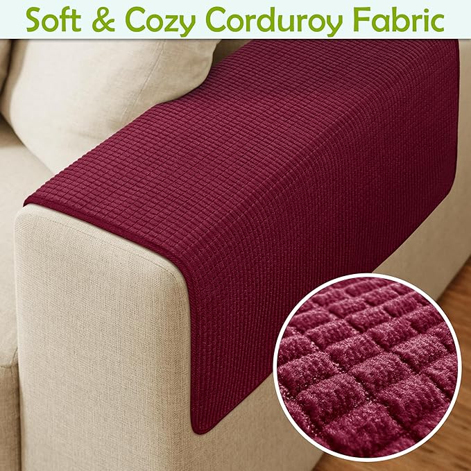 Couch Arm Covers, Sofa Arm Covers, Waterproof Armrest Covers for Sofa, Armchair, Loveseat, Non-Slip Recliner Arm Covers, Sofa Headrest Covers, Arm Chair Covers Set of 2 (Burgundy, 24"×20")