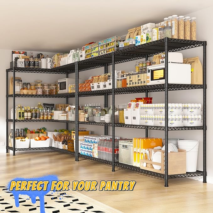 REIBII 72.8" W Storage Shelves Load 1500LBS, 4 Tier Metal Shelving Unit Wire Shelving for Storage Rack Heavy Duty Metal Shelves for Garage Pantry Kitchen, 17.7" D x 72.8" W x 59" H