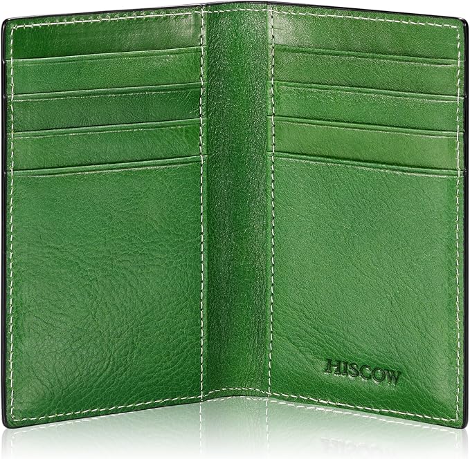 Slim Leather Credit Card Holder for Men & Women 8cc, Italian Calfskin (Green Vegetable-Tanned Leather)