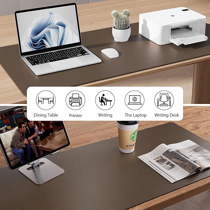 Aothia Leather Desk Pad Protector, Large Mouse Pad, Office Mat, Non-Slip PU Leather Blotter, Laptop Desk Pad, Waterproof Writing Pad for Office and Home (Coffee, 23.6" x 13.7")