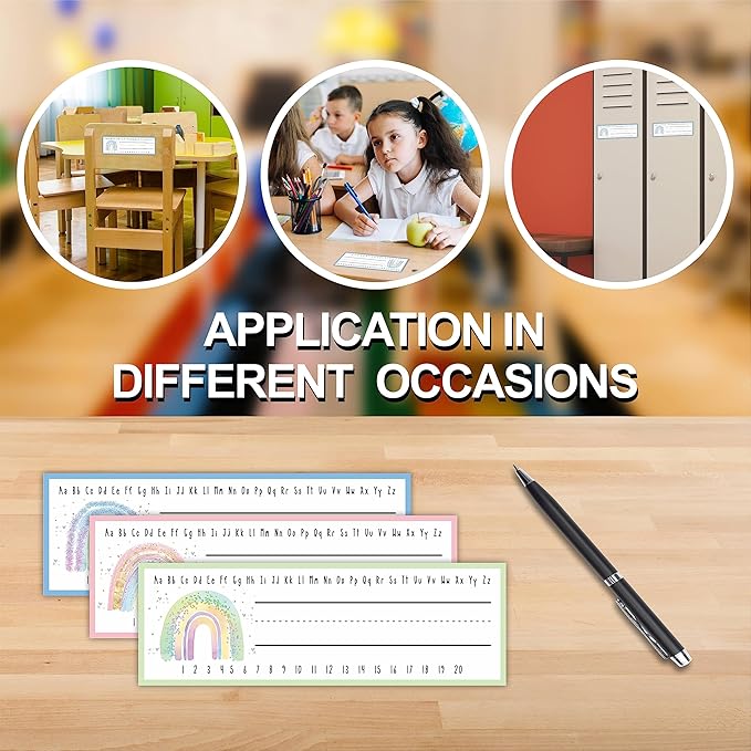 30 Name Tags Labels - Watercolor Rainbow Self Adhesive Name Plates, Desk Label, Locker Stickers for Classroom School, Student, Teacher Decorations & Supplies - A02