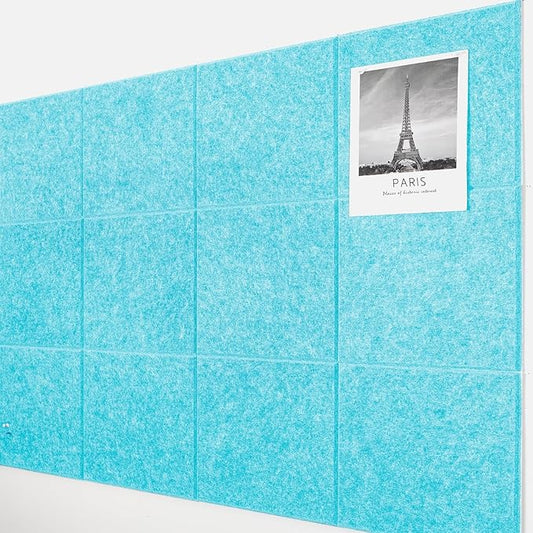 AKTOP Cork Board Bulletin Board 47"x35", 12 Pack Removable Felt Cork Board Tiles for Wall, Large Corkboard Notice Pin Board for Office, School & Home, 48 Safe Adhesive Tabs, 20 Push Pins, Baby Blue