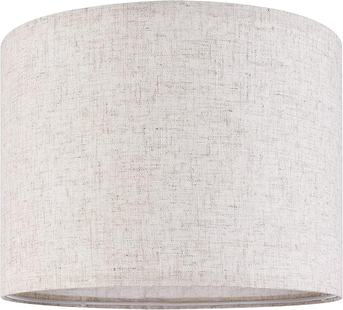Set of 2 Drum Lampshades for Table, Floor & Bedside Lamps - 13 * 13 * 10 inch, Medium Beige Gray Shades - Natural Fabric Spider Fitter - Modern & Rustic Interiors - By GO&SO Assembly Required