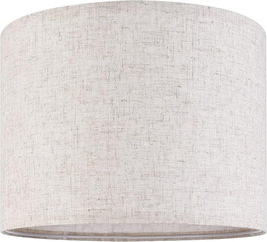 GO&SO Natural Linen Medium Drum Lamp Shades 13" Top x 13" Bottom x 10" High (Spider) Modern Beige Gray Lampshade for Table Lamps Bedside Lamps -Assembly Required - By GO&SO