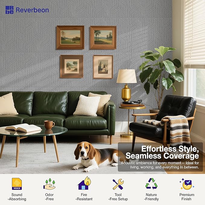 Reverbeon 6 PCS Acoustic Panels, 23.6x23.6 Inch Sound Absorbing Panels, Decorative Acoustic Wall Panels for Recording and Home Studio, Office with Double-Sided Adhesive Tape