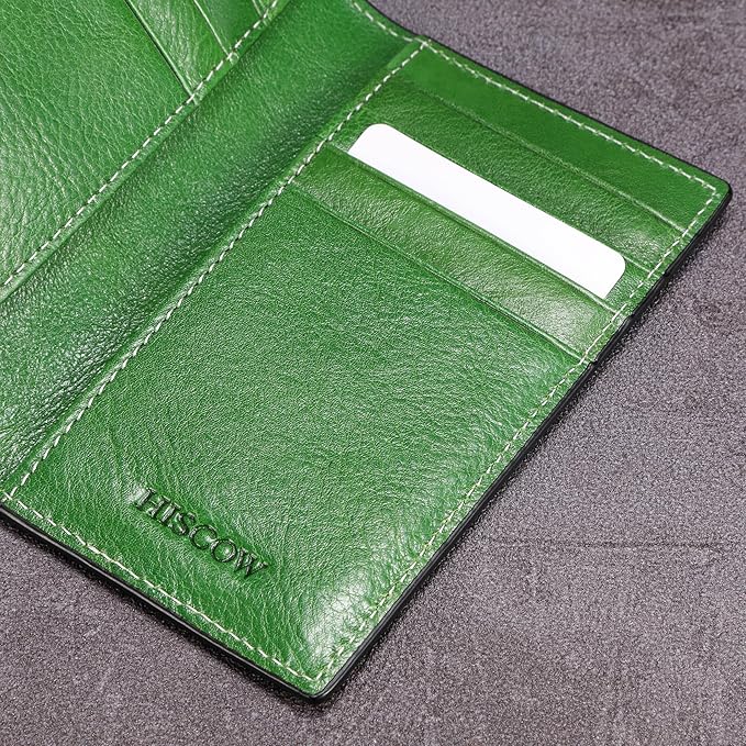 Slim Leather Credit Card Holder for Men & Women 8cc, Italian Calfskin (Green Vegetable-Tanned Leather)