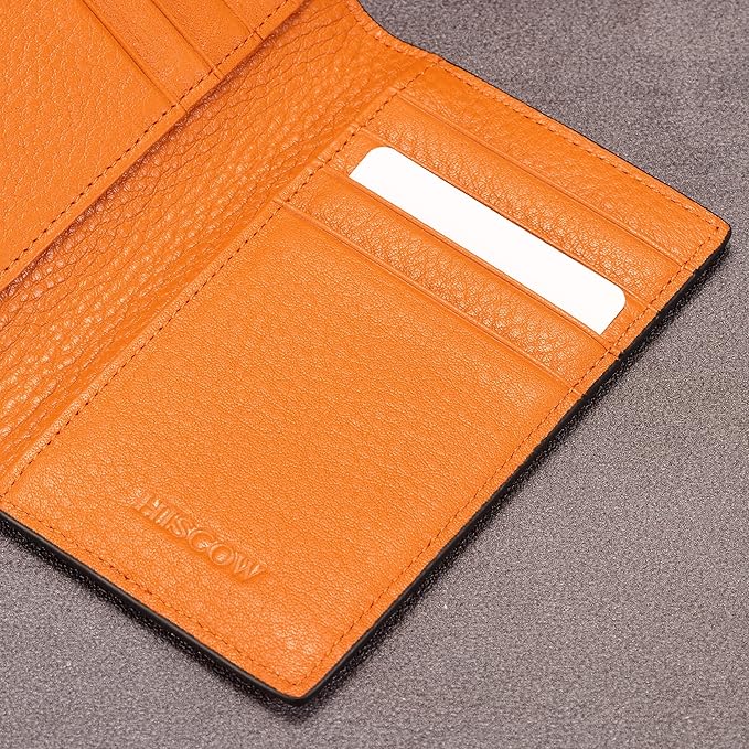 Slim Leather Credit Card Holder for Men & Women 8cc, Italian Calfskin (Pebbled Whiskey)