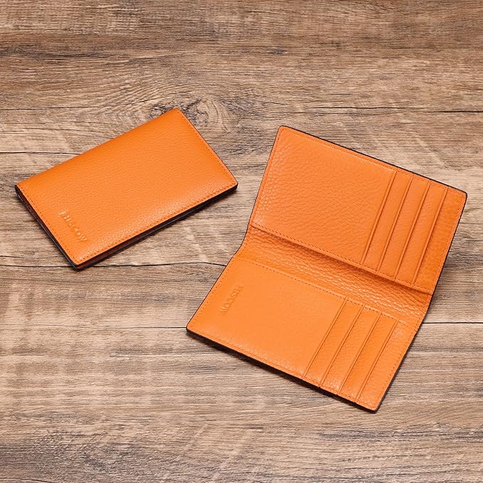 Slim Leather Credit Card Holder for Men & Women 8cc, Italian Calfskin (Pebbled Whiskey)