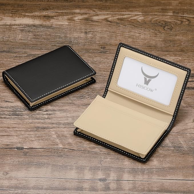Leather Business Card Case Holder for Men & Women, Italian Calfskin