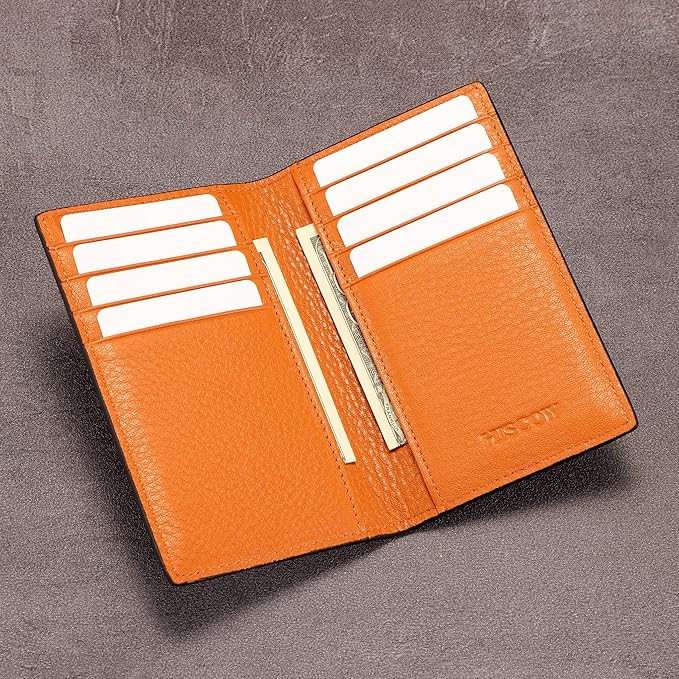 Slim Leather Credit Card Holder for Men & Women 8cc, Italian Calfskin (Pebbled Whiskey)