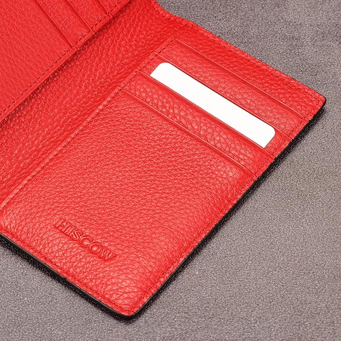 Slim Leather Credit Card Holder for Men & Women 8cc, Italian Calfskin (Pebbled Red)