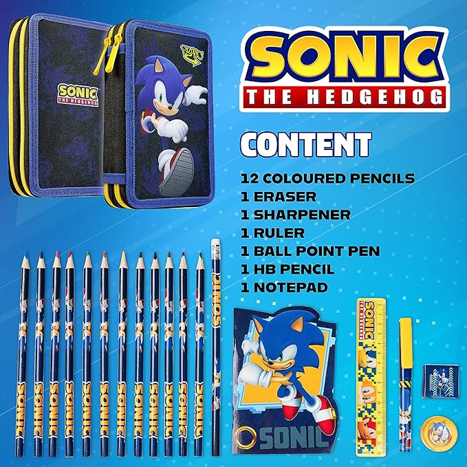 SONIC THE HEDGEHOG Pencil Case for Kids Stationery Set Pens Colored Pencils Mini Notebook School Supplies Gamer Gifts for Boys