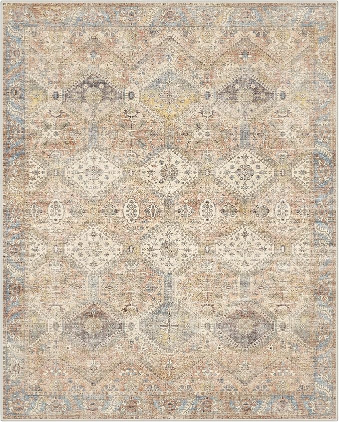 GENIMO 3x5 Area Rugs for Living Room, Machine Washable Non Slip Vintage Rugs, Low Pile Lightweight Print Rug for Bedroom, Dining Room, Home Office, Warm Brown