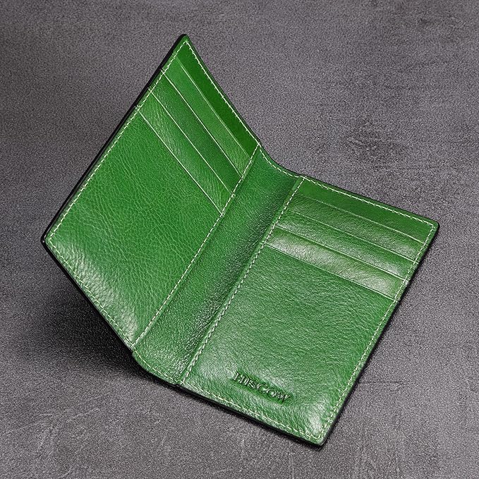 Slim Leather Credit Card Holder for Men & Women 8cc, Italian Calfskin (Green Vegetable-Tanned Leather)