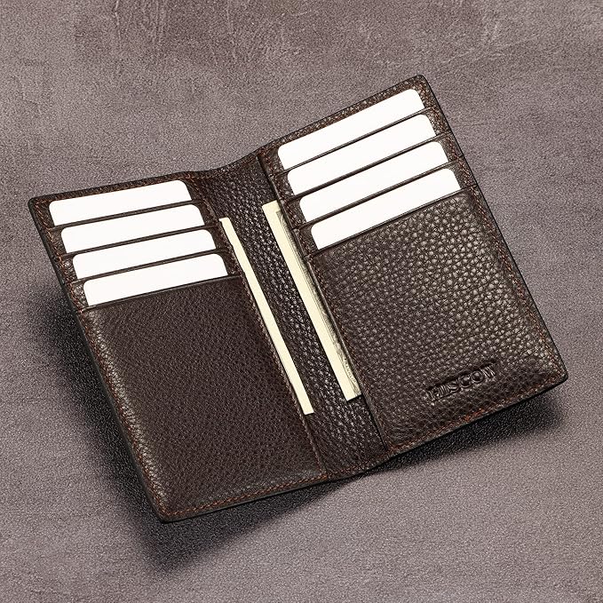 Slim Leather Credit Card Holder for Men & Women 8cc, Italian Calfskin (Pebbled Coffee)