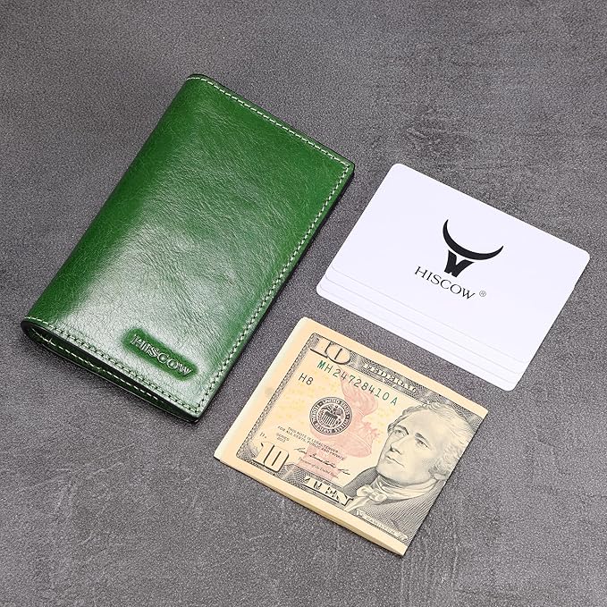 Slim Leather Credit Card Holder for Men & Women 8cc, Italian Calfskin (Green Vegetable-Tanned Leather)