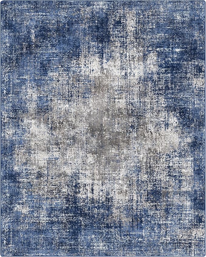 GENIMO Washable Area Rugs for Living Room, 9x12 Modern Non Slip Rugs, Low Pile Lightweight Soft Print Rug for Bedroom, Dining Room, Home Office, Washed Blue&Gray