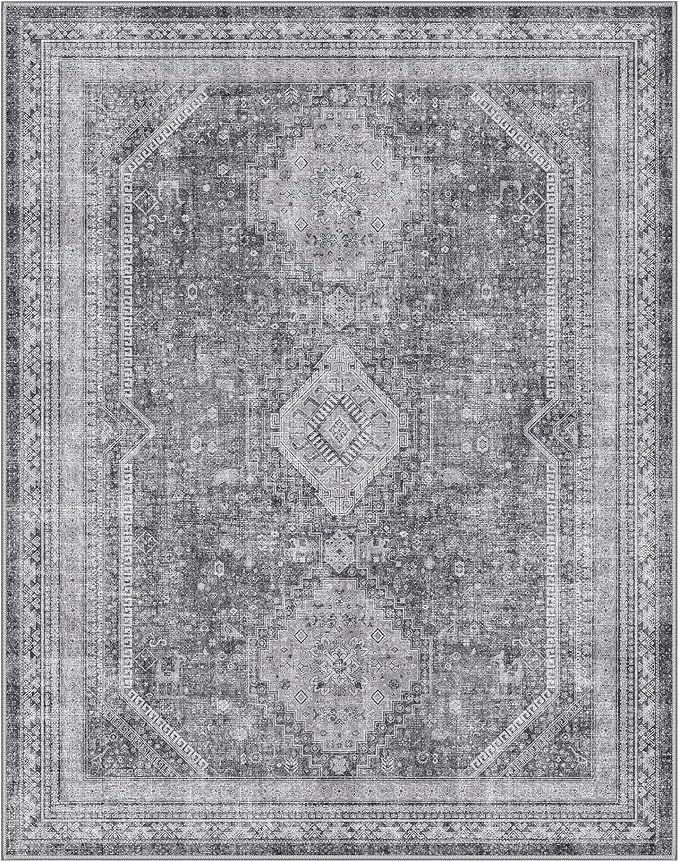 GENIMO 5x7 Area Rugs for Living Room, Machine Washable Non Slip Rugs, Low Pile Lightweight Print Rug for Bedroom, Dining Room, Home Office, Vintage Grey