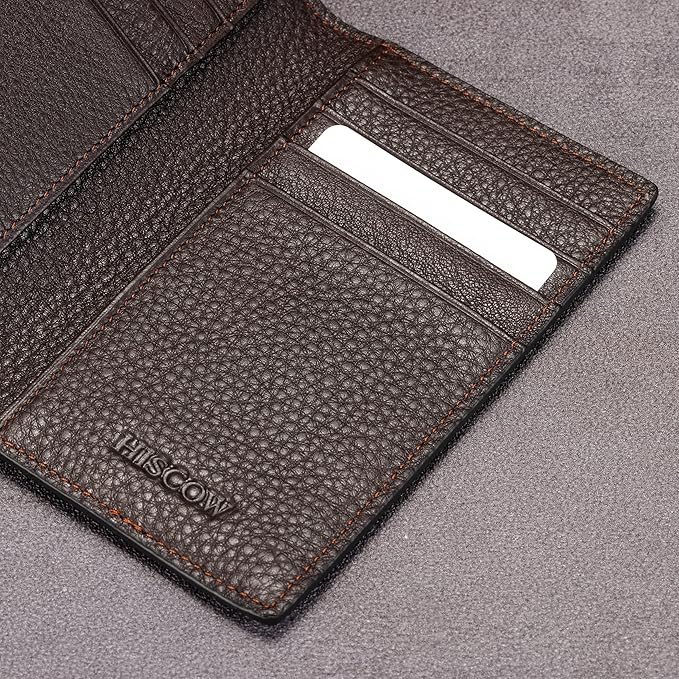 Slim Leather Credit Card Holder for Men & Women 8cc, Italian Calfskin (Pebbled Coffee)
