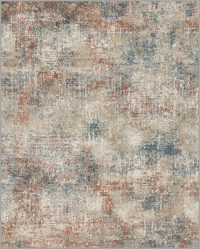 GENIMO Washable Area Rugs for Living Room, 8x10 Modern Non Slip Rugs, Low Pile Lightweight Soft Print Rug for Bedroom, Dining Room, Home Office, Multi