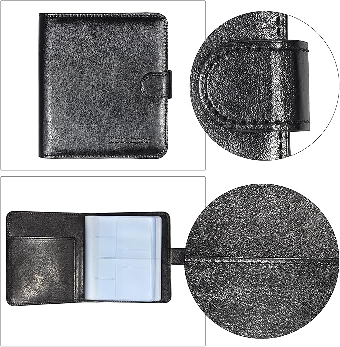 Wisdompro Business Card Book Organizer, Premium PU Leather Wallet Name Credit ID Card Holder Case with Magnetic Shut for 64 Business Cards (Build in 64 Card Slot & 14 Small Cells for Memory Cards)