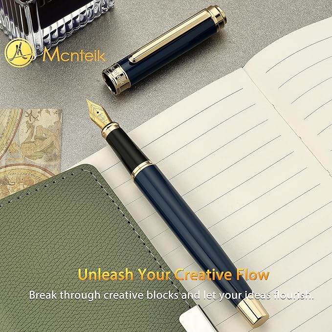 MCNTEIK 317 Fountain Pen,Stunning Luxury Piano Lacquer,18K Gilded Nib(Fine),Gorgeous 24K Gold Finish, Ink Converter,Best Gift for Men&Women-Elegant,Executive,Nice Pens for Writing, BU-F