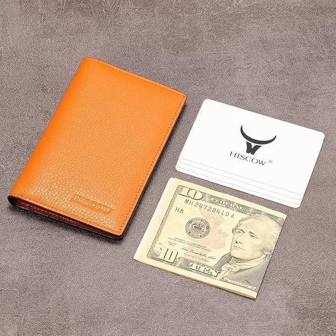 Slim Leather Credit Card Holder for Men & Women 8cc, Italian Calfskin (Pebbled Whiskey)
