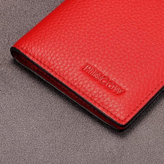 Slim Leather Credit Card Holder for Men & Women 8cc, Italian Calfskin (Pebbled Red)