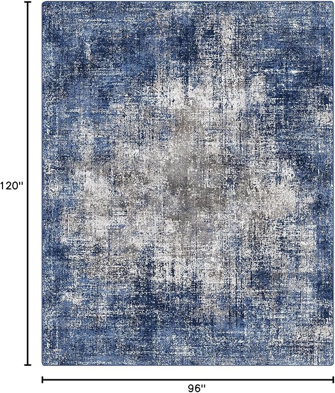 GENIMO Washable Area Rugs for Living Room, 8x10 Modern Non Slip Rugs, Low Pile Lightweight Soft Print Rug for Bedroom, Dining Room, Home Office, Washed Blue&Gray
