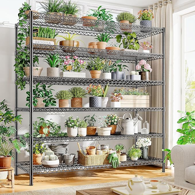 REIBII 83"H Storage Shelves 3840LBS Metal Shelving Unit Garage Shelving Heavy Duty 6 Tier Commercial Adjustable Wire Shelving for Storage Rack for Pantry, Garage, Kitchen, 83"H x 55.5"W x 18"D, 2PCS