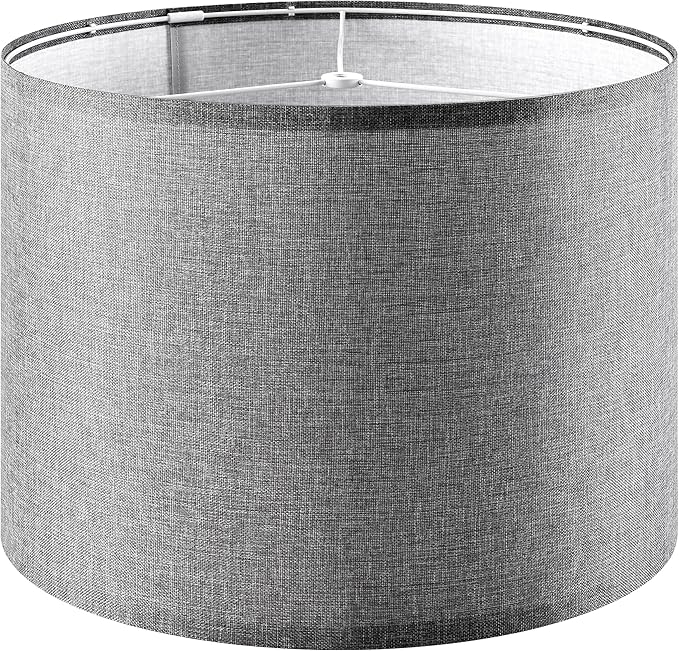 Gray Large Drum Lamp Shades for Floor Lamps Table Lamp Farmhouse Lamp Shade 16" Top x 16" Bottom x 12" High (Spider) Medium Lampshade - Lampshades Replacement By GO&SO Assembly is Required