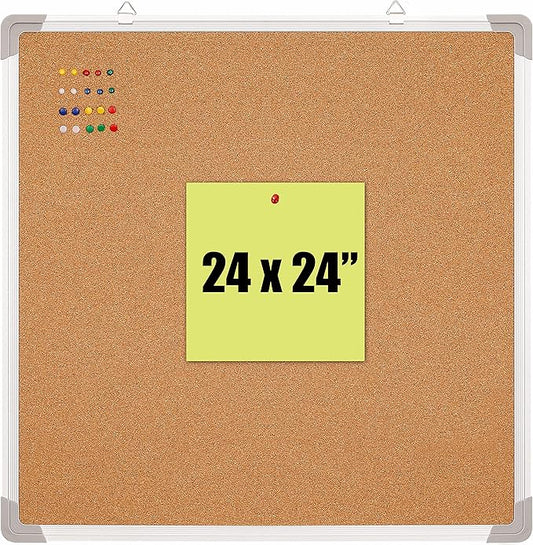 Cork Board Set - Bulletin Corkboard 24 x 24 inch Framed with 10 Thumb Tacks - Wall Hanging Message Memo Pin Tackboard Organizer for Home, Office, Desk and Cubicle (Cork 24x24)