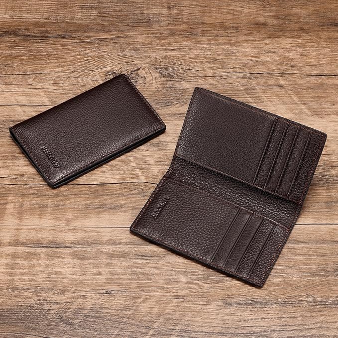 Slim Leather Credit Card Holder for Men & Women 8cc, Italian Calfskin (Pebbled Coffee)