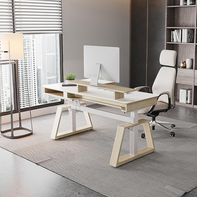 EUREKA ERGONOMIC Electric Standing Desk with Dual Drawers,63 Inches Height Adjustable L-Shaped Office Desk,Sit Stand Desk Ergonomic Executive Desk Computer Workstations with Monitor Stand,Right/White