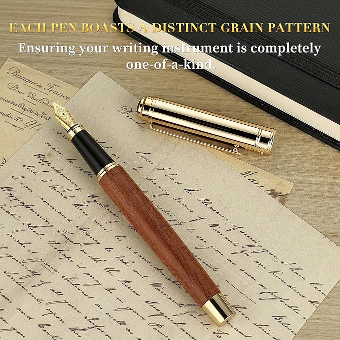 BEILUNER 316 Fountain Pen,Stunning Luxury Rosewood,24K Gilded Nib(Fine),Gorgeous 24K Gold Finish, Ink Converter,Nice Gift for Men&Women-Elegant,Executive,Christmas Pens for Writing