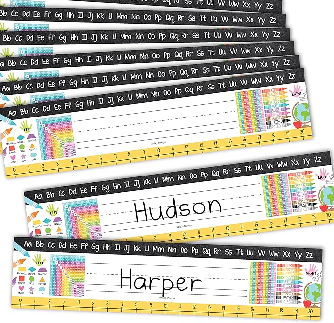 Desk Name Tags for Classroom -25 Student Name Plates for Classroom Kindergarten, Preschool, 1st, 2nd & 3rd Grade, 13x3 Teacher Nameplates for Student Desks, Colorful Nametags