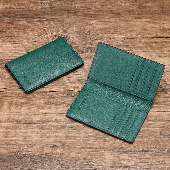 Slim Leather Credit Card Holder for Men & Women 8cc, Italian Calfskin (Pebbled Green)