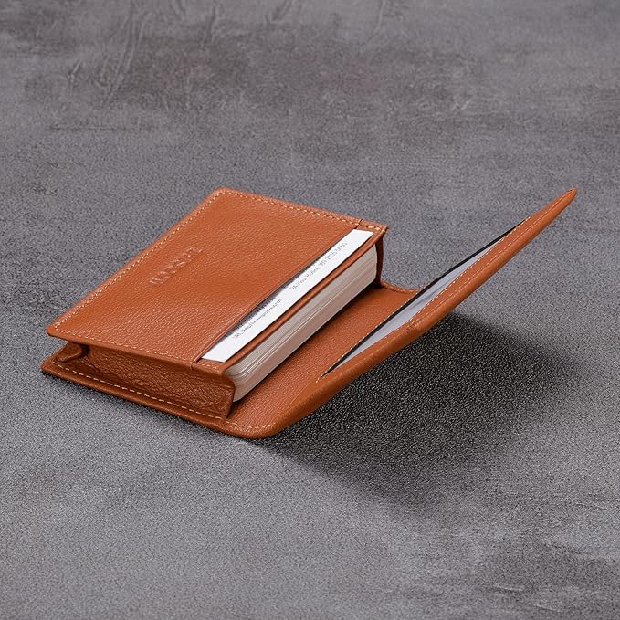 Leather Business Card Case Holder for Men & Women, Italian Calfskin