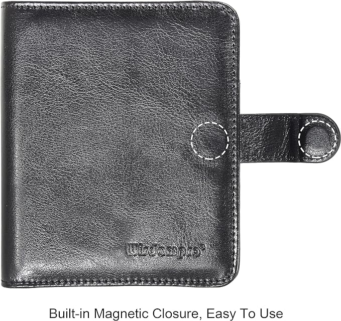 Wisdompro Business Card Book Organizer, Premium PU Leather Wallet Name Credit ID Card Holder Case with Magnetic Shut for 64 Business Cards (Build in 64 Card Slot & 14 Small Cells for Memory Cards)