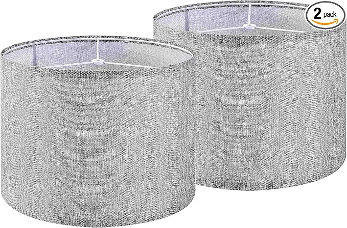 Gray Drum Lamp Shades Set of 2 Medium 13" Top x 13" Bottom x 10" High (Spider) Traditional Lampshades for Table Lamp & Bedside Lamp - Assembly Required - Modern Lamp Shade By GO&SO