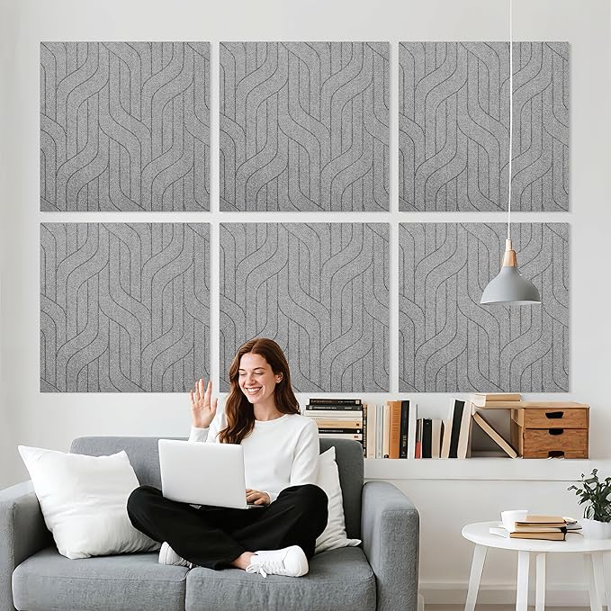 Reverbeon 6 PCS Acoustic Panels, 23.6x23.6 Inch Sound Absorbing Panels, Decorative Acoustic Wall Panels for Recording and Home Studio, Office with Double-Sided Adhesive Tape