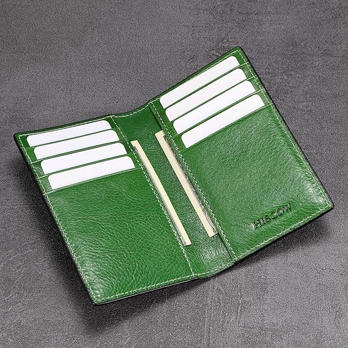 Slim Leather Credit Card Holder for Men & Women 8cc, Italian Calfskin (Green Vegetable-Tanned Leather)