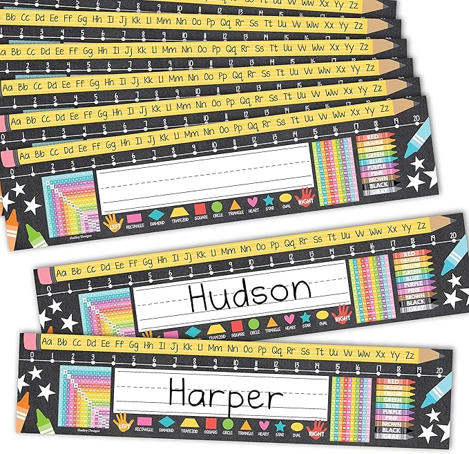 Desk Name Tags for Classroom -25 Student Name Plates for Classroom Kindergarten, Preschool, 1st, 2nd & 3rd Grade, 13x3 Teacher Nameplates for Student Desks, Chalkboard Nametags