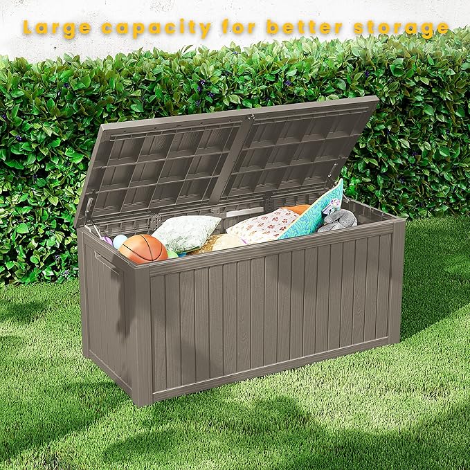 Decksplore 150 Gallon Outdoor Storage Box Waterproof Lockable Resin Deck Box Large, Patio Storage Bin for Pool Accessories Cushion Furniture, Garden Tools, UV-Resistant Outside Delivery Grey