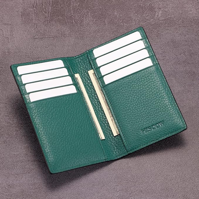 Slim Leather Credit Card Holder for Men & Women 8cc, Italian Calfskin (Pebbled Green)