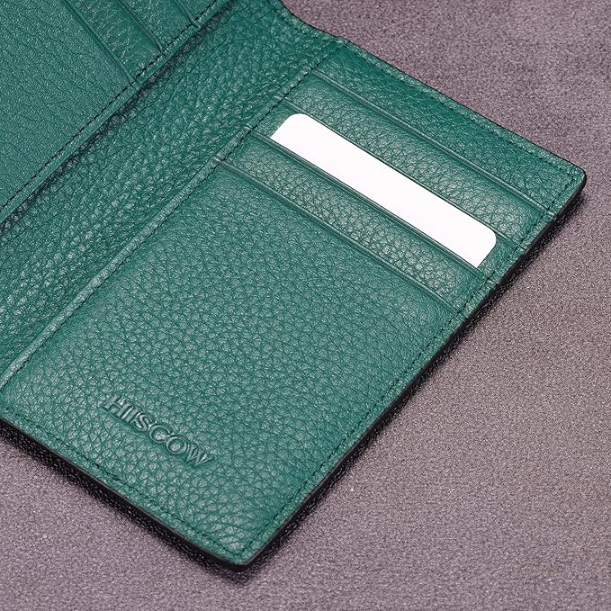 Slim Leather Credit Card Holder for Men & Women 8cc, Italian Calfskin (Pebbled Green)