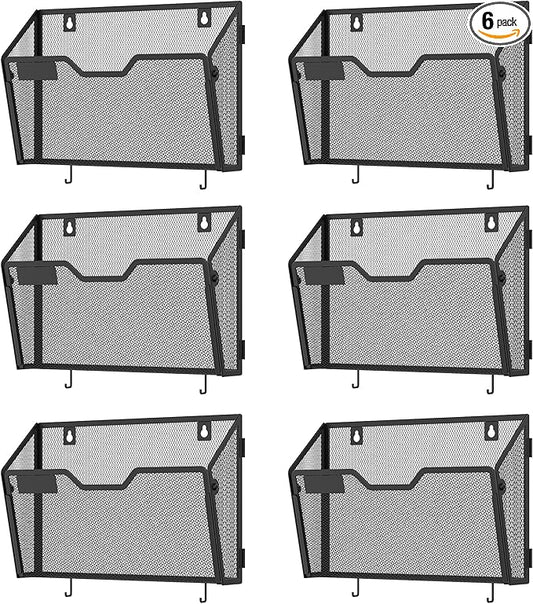 Docnest 6 Pack Hanging Wall File Holders, Mesh Wall Letter File Holder, Wall Mounted Mail Paper Document Folder Holder with Hooks for Office, Home, School, Black
