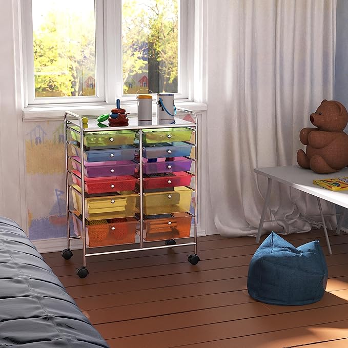 Simple Houseware Utility Cart with 12 Drawers Rolling Storage Art Craft Organizer, Multicolor