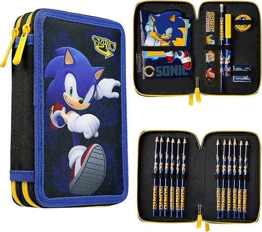 SONIC THE HEDGEHOG Pencil Case for Kids Stationery Set Pens Colored Pencils Mini Notebook School Supplies Gamer Gifts for Boys