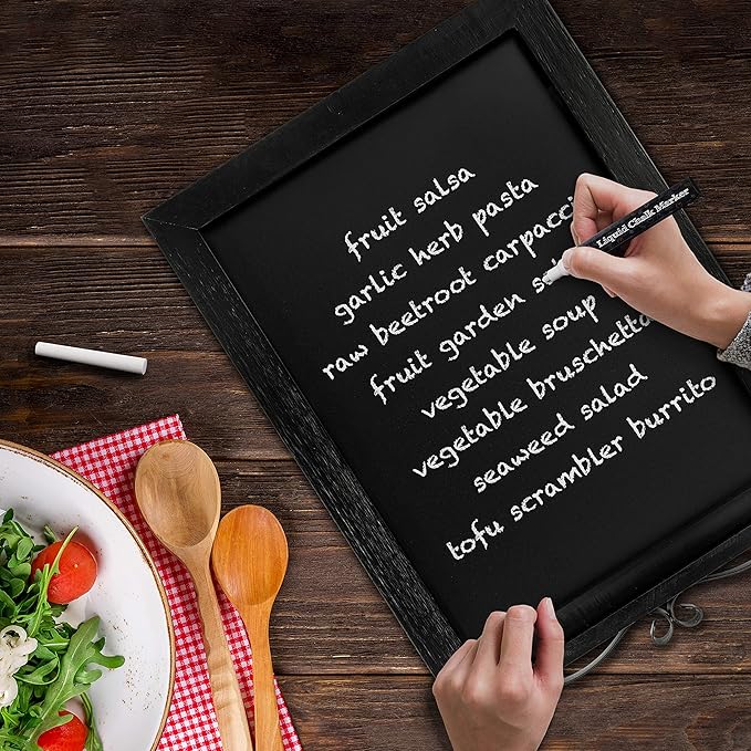 HBCY Creations Rustic Black Wooden Tabletop Chalkboard with Legs/Vintage Wedding Table Sign/Small Kitchen Countertop Memo Board/Antique Wooden Frame (12" x 17", 4- Black)
